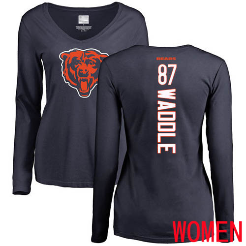 Chicago Bears Navy Blue Women Tom Waddle Backer NFL Football #87 Long Sleeve T Shirt